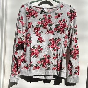 Divided H&M Floral Long Sleeve Top in Gray, Red and Green Sz L